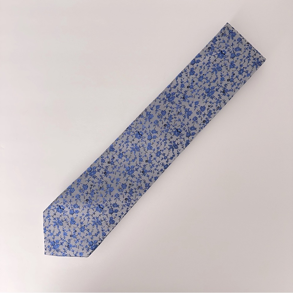HAINES & BONNER Silk Tie - Blue / Gray Floral